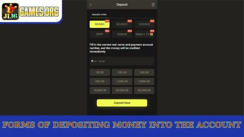 Forms of depositing money into the account